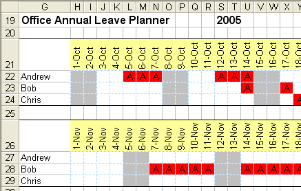 A report showing the holiday dates booked by office staff