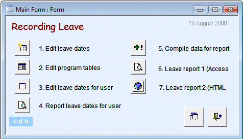 Main form of the Access office leave planner