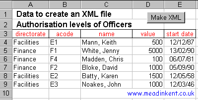 Excel worksheet to convert into an XML file