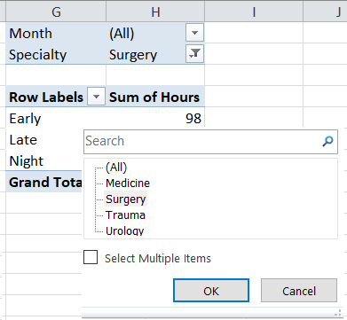 A simple pivot table with 2 filters