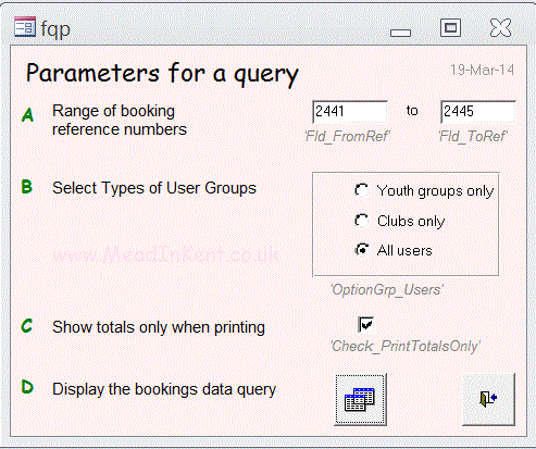 a form named 'fqp' which supplies values to a query