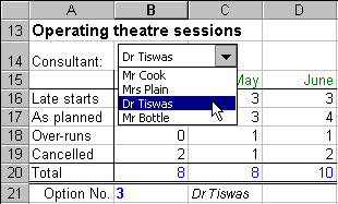 An Excel combo box placed on a worksheet